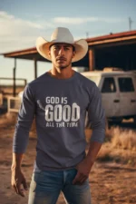 Men-Full-Sleeve-God-is-Good-Light-Navy-Blue Men’s Full-Sleeve Christian T-Shirt – God Is Good All the Time