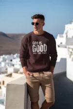 Men-Sweatshirt-God-is-Good-Dark-Maroon God Is Good All the Time – Sweatshirt for Men