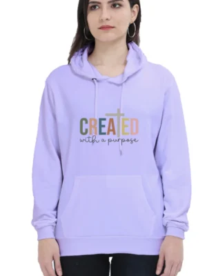 Created with a Purpose – Christian Hooded Sweatshirt for Women, Bible Verse Hoodie