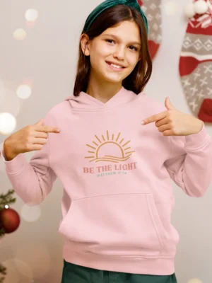 Kids’ Christian Hooded Sweatshirt: “Be the Light” – Inspirational Bible Verse Hoodie