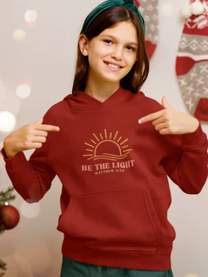 Kids’ Christian Hooded Sweatshirt: “Be the Light” – Inspirational Bible Verse Hoodie