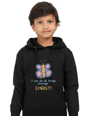 Kids’ Christian Hooded Sweatshirt: “I Can Do All Things Through Christ” – Inspirational Bible Verse Hoodie
