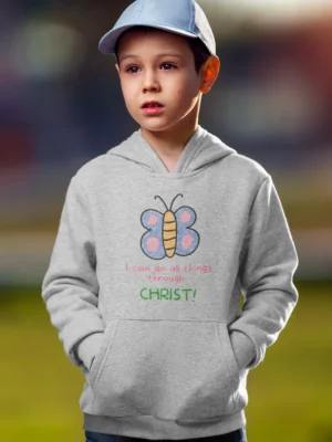 Kids’ Christian Hooded Sweatshirt: “I Can Do All Things Through Christ” – Inspirational Bible Verse Hoodie