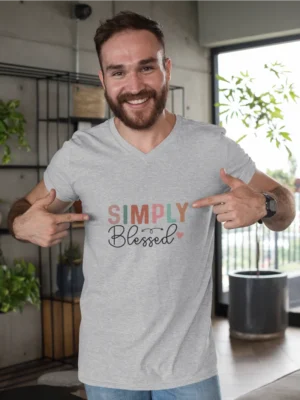 Men’s Christian V-Neck T-Shirt: “Simply Blessed” – Bible Verse T-Shirt