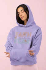 Women-Hoodie-Faith-over-Fear-Lavender Women’s Christian Hooded Sweatshirt: “Faith Over Fear” – Inspirational Bible Verse Hoodie