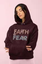 Women-Hoodie-Faith-over-Fear-Maroon-1 Women’s Christian Hooded Sweatshirt: “Faith Over Fear” – Inspirational Bible Verse Hoodie