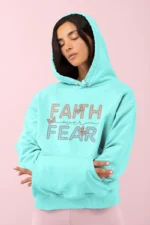 Women-Hoodie-Faith-over-Fear-Mint-1 Women’s Christian Hooded Sweatshirt: “Faith Over Fear” – Inspirational Bible Verse Hoodie