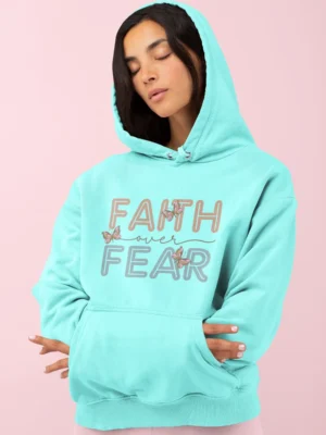 Women’s Christian Hooded Sweatshirt: “Faith Over Fear” – Inspirational Bible Verse Hoodie