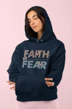 Women-Hoodie-Faith-over-Fear-Navy Women’s Christian Hooded Sweatshirt: “Faith Over Fear” – Inspirational Bible Verse Hoodie