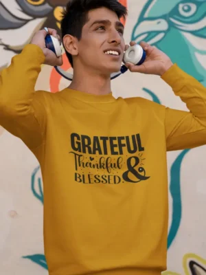 Grateful, Thankful, Blessed – Men’s Christian Sweatshirt, Inspirational Bible Verse Apparel
