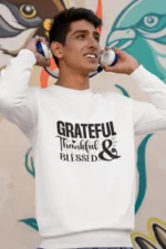 Grateful, Thankful, Blessed – Men’s Christian Sweatshirt, Inspirational Bible Verse Apparel
