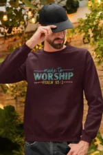 Men-Sweatshirt-Made-to-Worship-Maroon Made to Worship – Men’s Christian Sweatshirt, Bible Verse Apparel