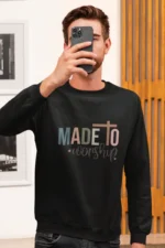 Men-Sweatshirt-Made-to-worship-Boho-Black Made to Worship – Men’s Christian Sweatshirt, Bible Verse Apparel