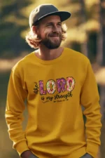 Men-Sweatshirt-the-lord-is-my-strength-Mustrad-Yellow The Lord Is My Strength – Men’s Bible Verse Christian Sweatshirt