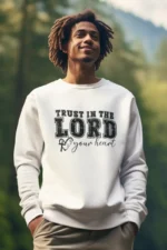 Men-Sweayshirt-Trust-in-Lord-with-all-your-Heart-Dark-White Trust in the Lord with All Your Heart – Men’s Bible Verse Christian Sweatshirt