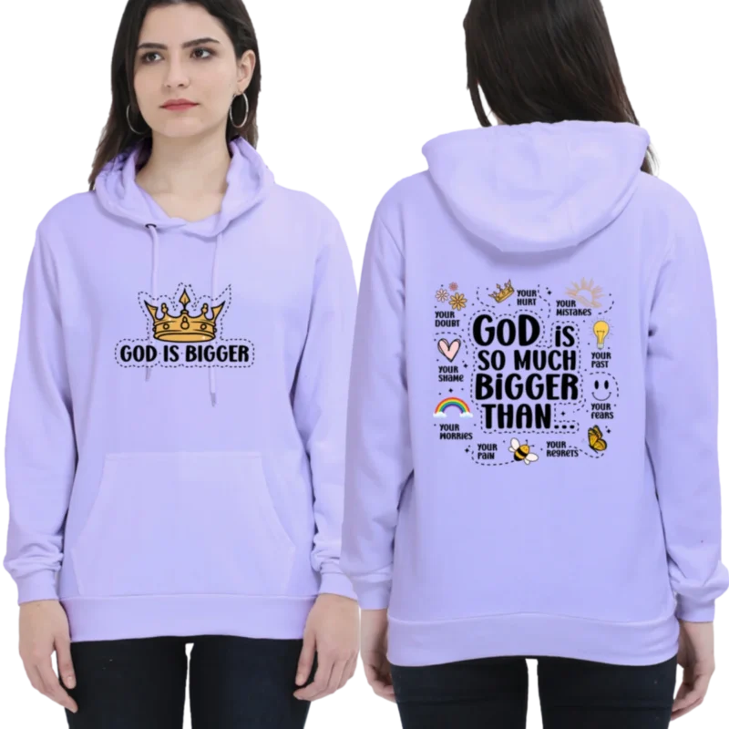 “God is Bigger” Double-Side Printed Hoodie – Women’s Inspirational Christian Hooded Sweatshirt