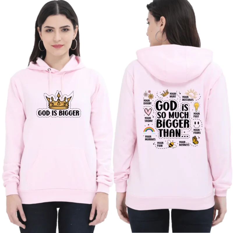 “God is Bigger” Double-Side Printed Hoodie – Women’s Inspirational Christian Hooded Sweatshirt