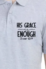 Grey Melange His Grace Is Enough – Men’s Bible Verse Christian Polo T-Shirt