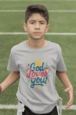 God Loves You – Kids’ Christian Bible Verse Printed T-Shirt