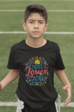 God Loves You – Kids’ Christian Bible Verse Printed T-Shirt