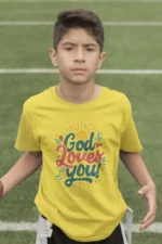 God Loves You – Kids’ Christian Bible Verse Printed T-Shirt