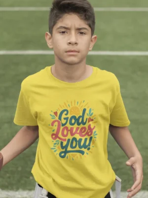 God Loves You – Kids’ Christian Bible Verse Printed T-Shirt