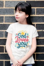 God Loves You – Kids’ Christian Bible Verse Printed T-Shirt