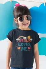 Jesus Loves Me – Kids’ Christian Bible Verse Printed T-Shirt