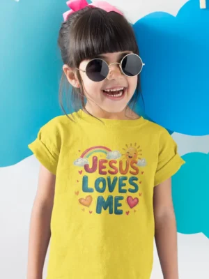 Jesus Loves Me – Kids’ Christian Bible Verse Printed T-Shirt