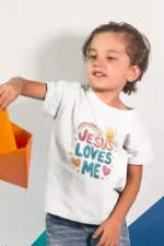 Jesus Loves Me – Kids’ Christian Bible Verse Printed T-Shirt