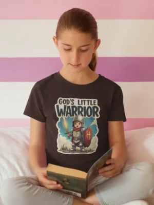 God’s Little Warrior – Kids’ Christian Bible Verse Printed T-Shirt
