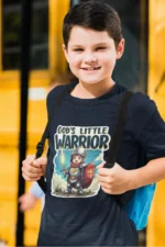 God’s Little Warrior – Kids’ Christian Bible Verse Printed T-Shirt