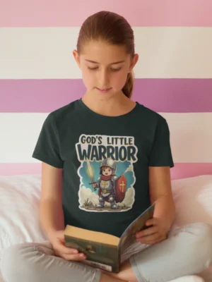 God’s Little Warrior – Kids’ Christian Bible Verse Printed T-Shirt