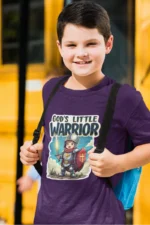 God’s Little Warrior – Kids’ Christian Bible Verse Printed T-Shirt