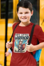 God’s Little Warrior – Kids’ Christian Bible Verse Printed T-Shirt