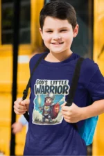 God’s Little Warrior – Kids’ Christian Bible Verse Printed T-Shirt