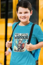 God’s Little Warrior – Kids’ Christian Bible Verse Printed T-Shirt