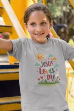 Jesus Loves Me – Kids’ Christian Bible Verse Printed T-Shirt