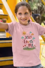 Jesus Loves Me – Kids’ Christian Bible Verse Printed T-Shirt