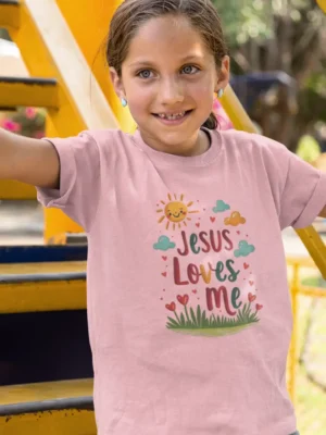 Jesus Loves Me – Kids’ Christian Bible Verse Printed T-Shirt
