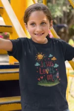 Jesus Loves Me – Kids’ Christian Bible Verse Printed T-Shirt