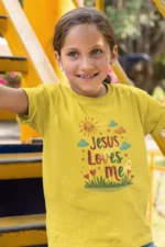 Jesus Loves Me – Kids’ Christian Bible Verse Printed T-Shirt