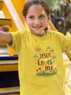 Jesus Loves Me – Kids’ Christian Bible Verse Printed T-Shirt