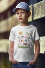 Jesus Loves Me – Kids’ Christian Bible Verse Printed T-Shirt