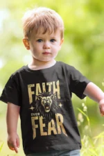 Faith Over Fear – Kids’ Christian Bible Verse Printed T-Shirt