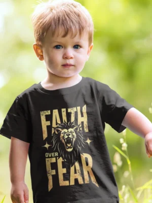 Faith Over Fear – Kids’ Christian Bible Verse Printed T-Shirt