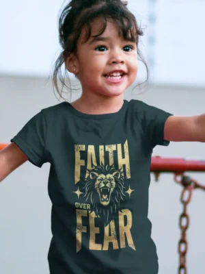 Faith Over Fear – Kids’ Christian Bible Verse Printed T-Shirt