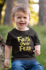 Faith Over Fear – Kids’ Christian Bible Verse Printed T-Shirt