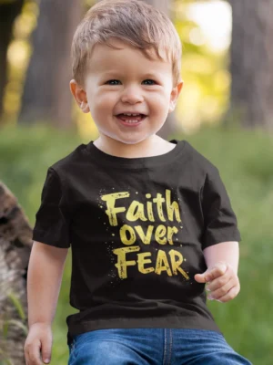 Faith Over Fear – Kids’ Christian Bible Verse Printed T-Shirt