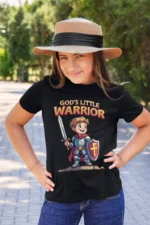 Kids-tshirt-Gods-Little-warrior-2-Coffee-Brown God’s Little Warrior – Kids’ Christian Bible Verse Printed T-Shirt